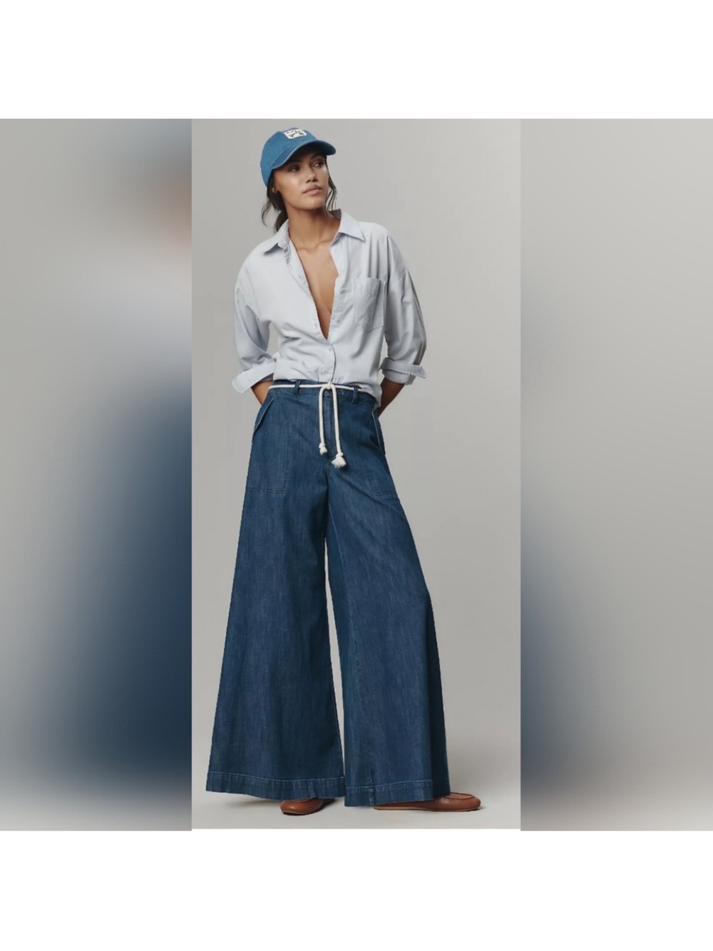 Pilcro Wide-Leg High-Rise Jeans in Dark Blue Denim - Picture 2 of 10
